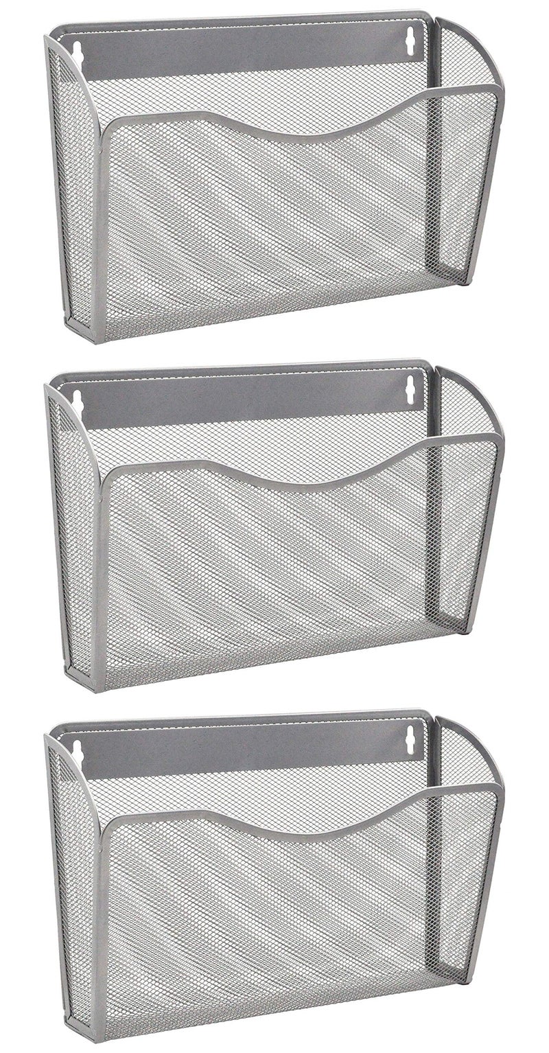 EASEPRES 3 Single Pocket Mesh Hanging File Organizer, Vertical Wall Mounted Magazine File Holder, Mount Basket Mail Paper Document Folder Organizing for Office, Home and School, Silver - Image 1